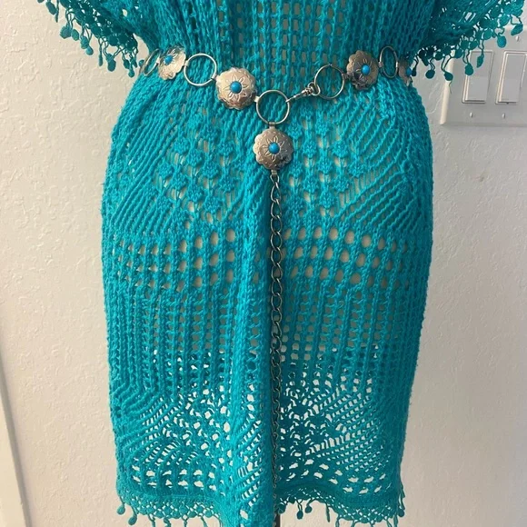Teal Crochet Swim Cover-Up Size Medium - Picture 8 of 9